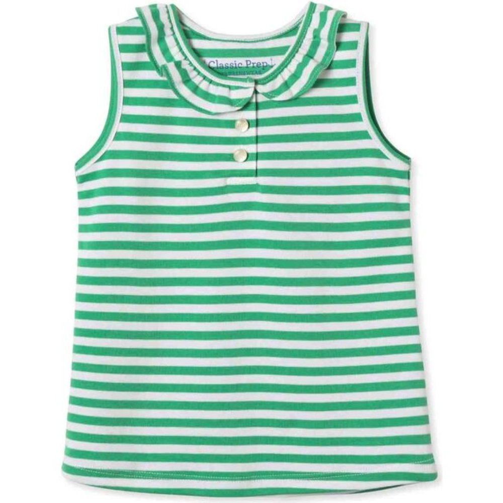 Children's Prep Zoe Sleeveless Polo Shirt Green and White 4T
